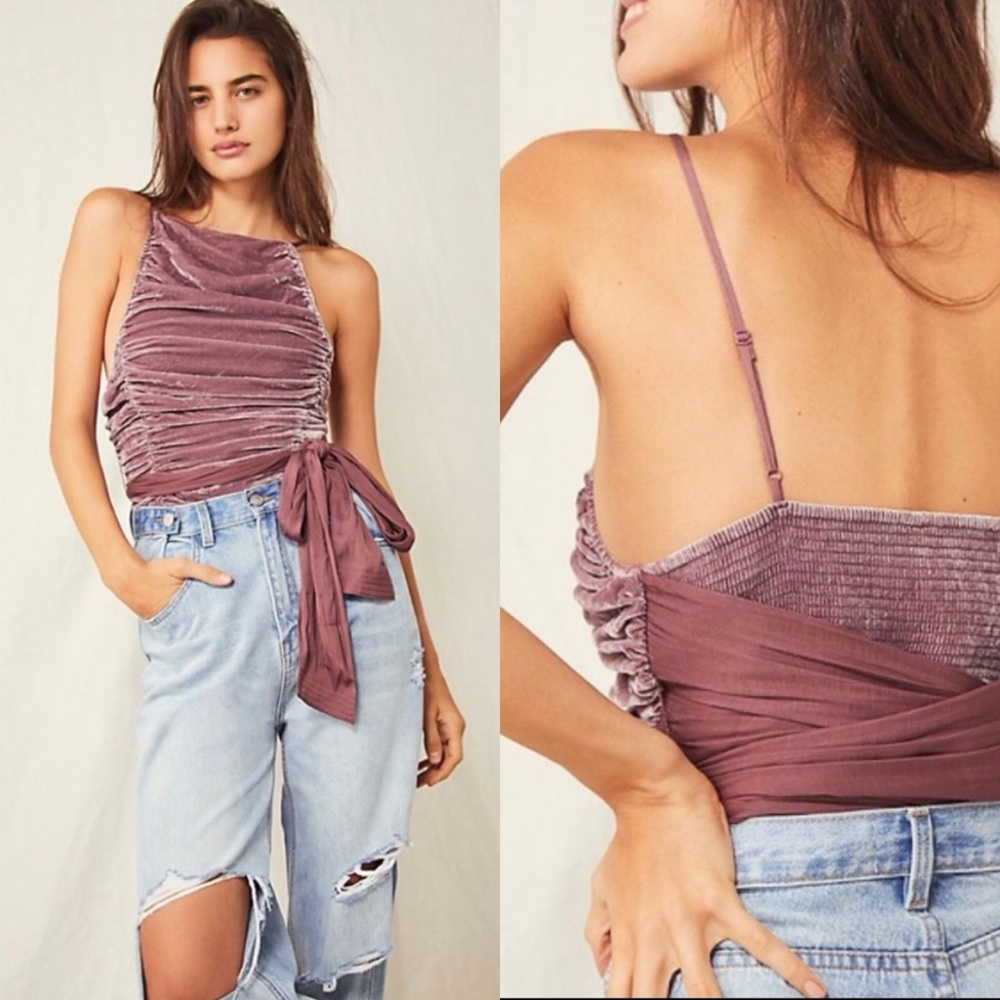 NWT Free People Real Love Velvet Silk Tie Top